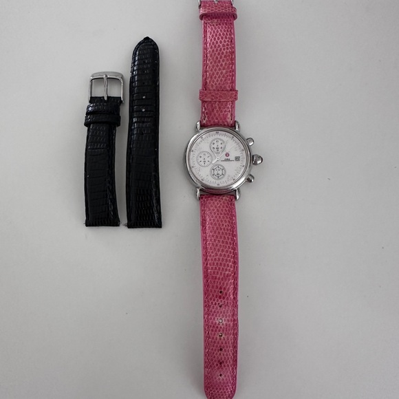 Michele Stainless Chronograph Watch Y2K with pink and black leather straps - Picture 2 of 8